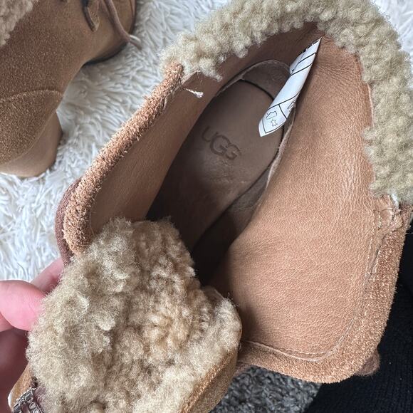 Ugg Annalise Chestnut Lace Up Suede and Sheepskin Heeled Booties Size 6 - Picture 5 of 13
